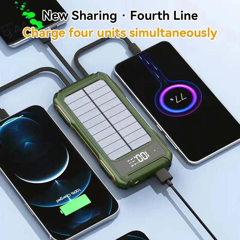 OnePlus 4-in-1 Solar Power Bank | 200000mAh High Capacity Fast Charger with Built-in Cable