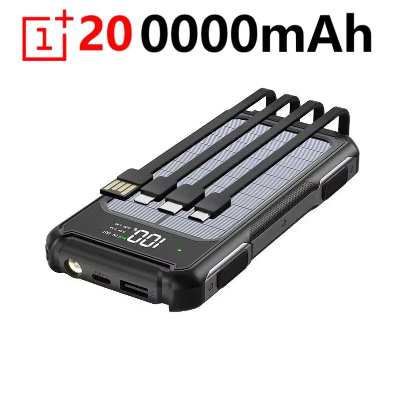 OnePlus 4-in-1 Solar Power Bank | 200000mAh High Capacity Fast Charger with Built-in Cable