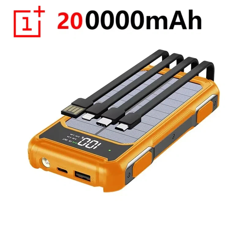 OnePlus 4-in-1 Solar Power Bank | 200000mAh High Capacity Fast Charger with Built-in Cable