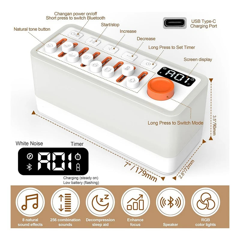 White Noise Sleep Machine | 8 Nature Sounds + Bluetooth Speaker