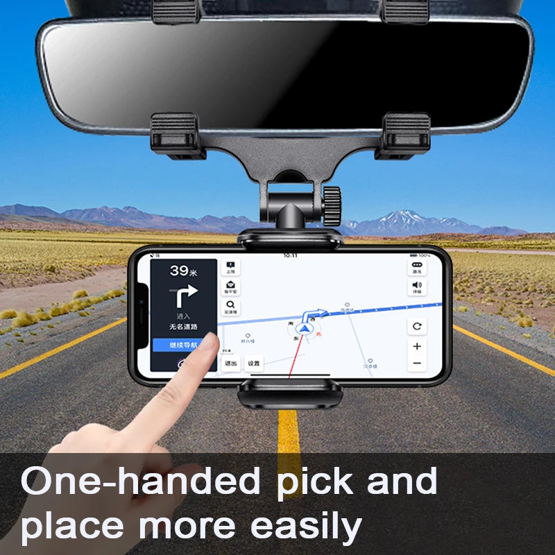 SEAMETAL Rearview Mirror Phone Holder for Car Free Rotation Adjustment Phone Mount Stat