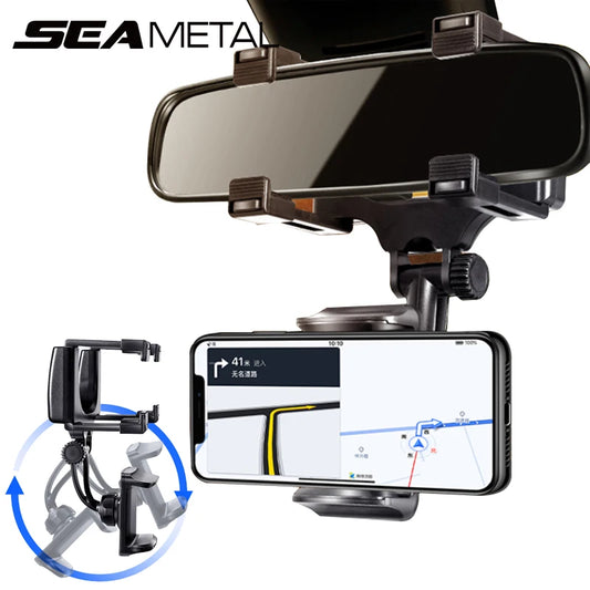 SEAMETAL Rearview Mirror Phone Holder for Car Free Rotation Adjustment Phone Mount Stat