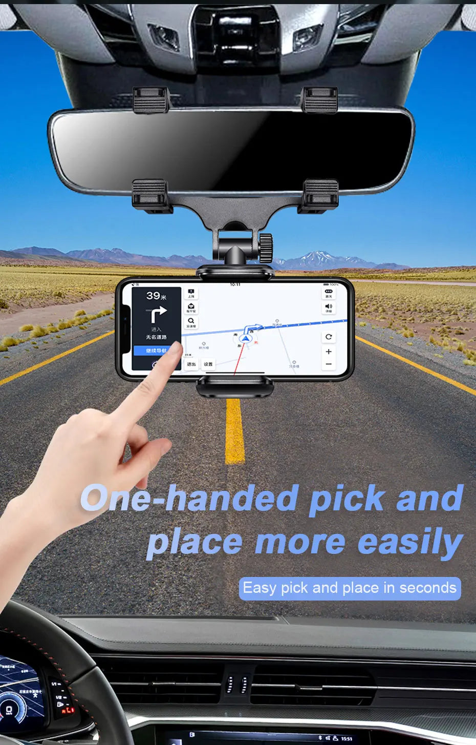 SEAMETAL Rearview Mirror Phone Holder for Car Free Rotation Adjustment Phone Mount Stat