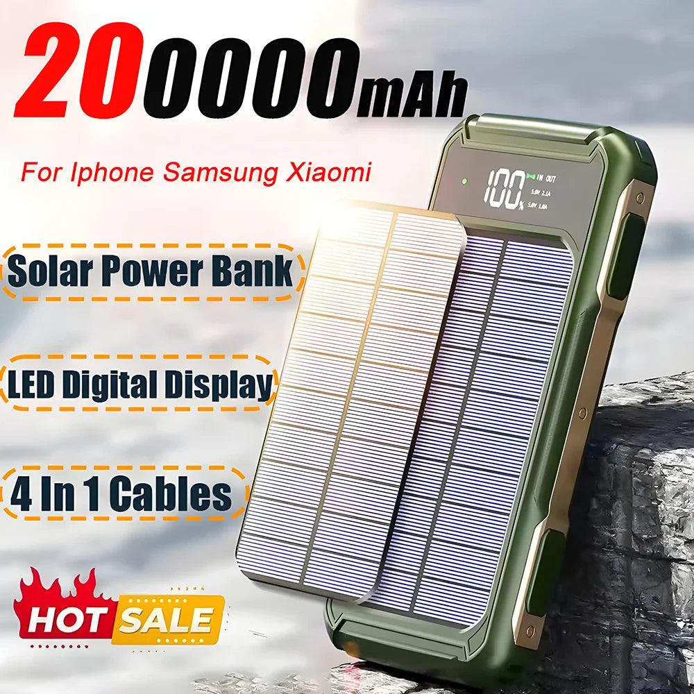OnePlus 4-in-1 Solar Power Bank | 200000mAh High Capacity Fast Charger with Built-in Cable