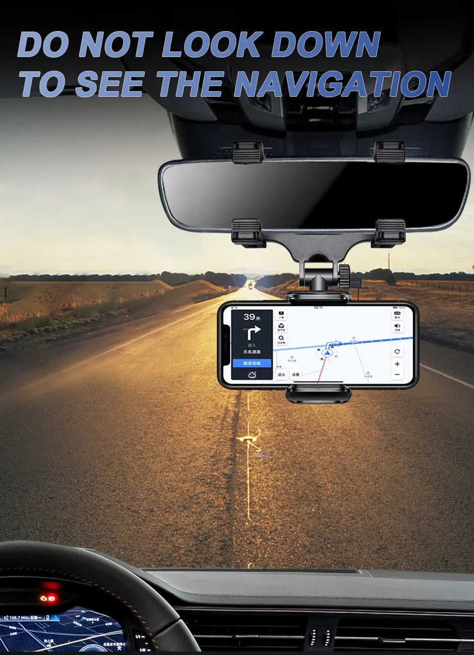 SEAMETAL Rearview Mirror Phone Holder for Car Free Rotation Adjustment Phone Mount Stat