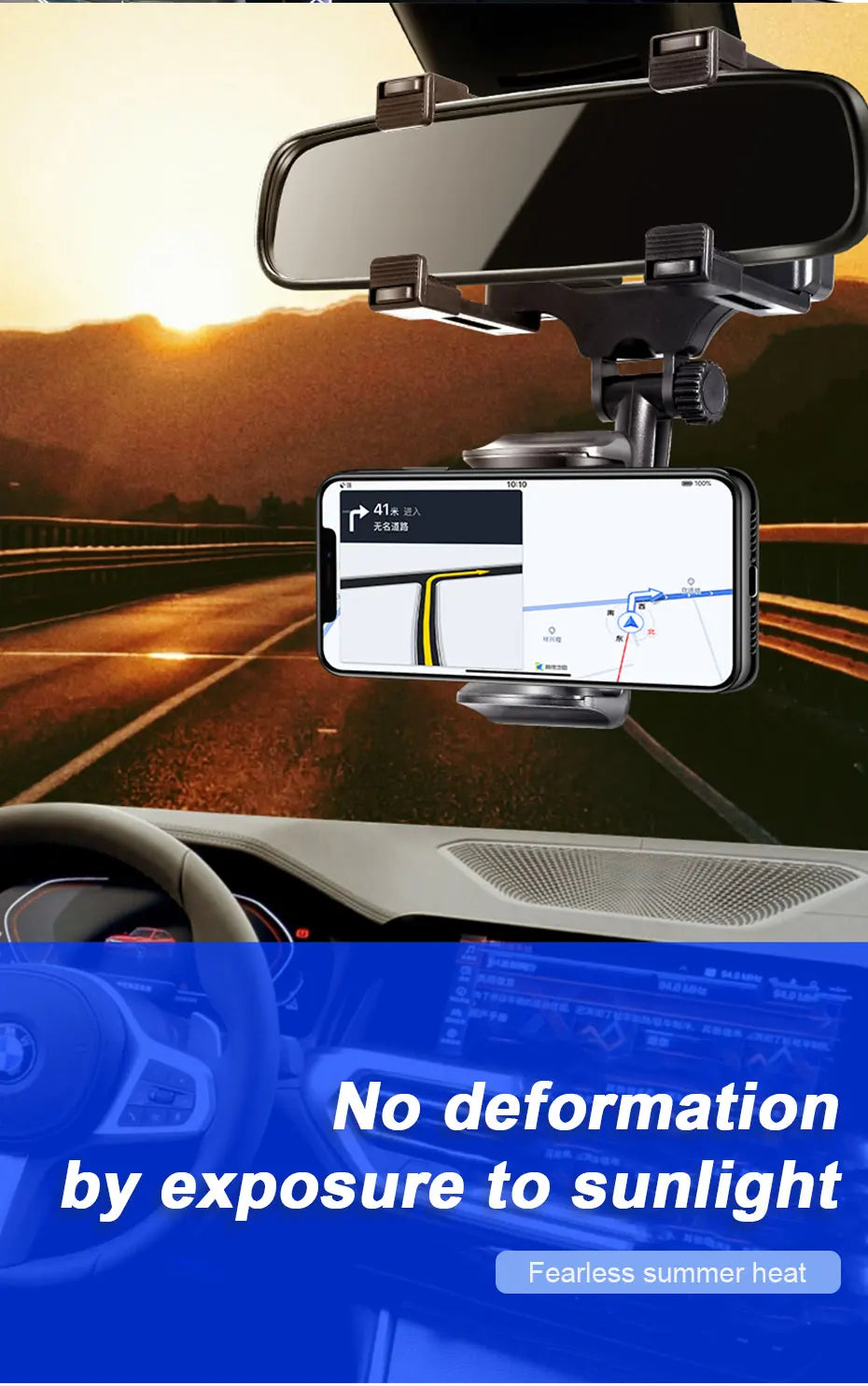 SEAMETAL Rearview Mirror Phone Holder for Car Free Rotation Adjustment Phone Mount Stat