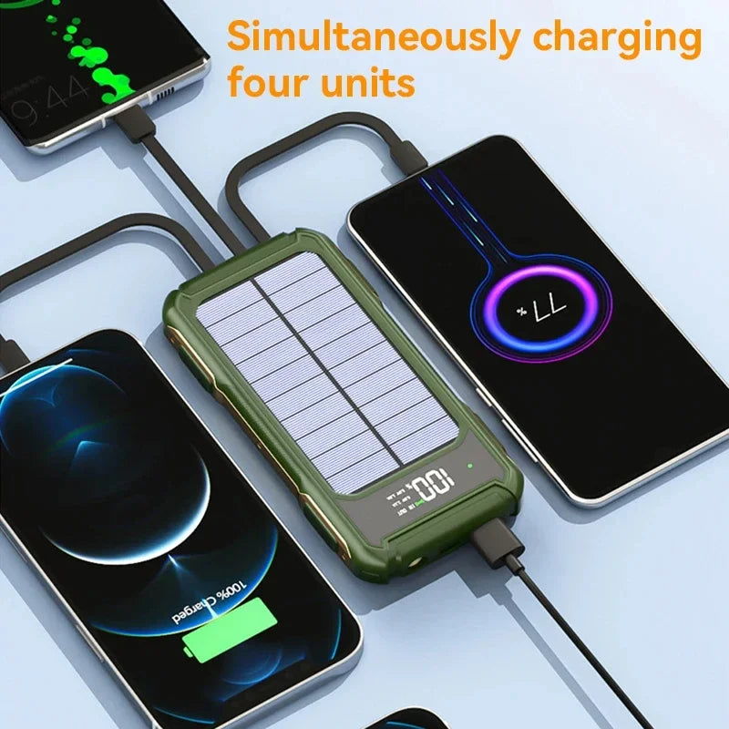 OnePlus 4-in-1 Solar Power Bank | 200000mAh High Capacity Fast Charger with Built-in Cable