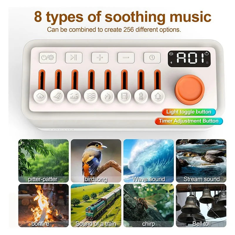 White Noise Sleep Machine | 8 Nature Sounds + Bluetooth Speaker