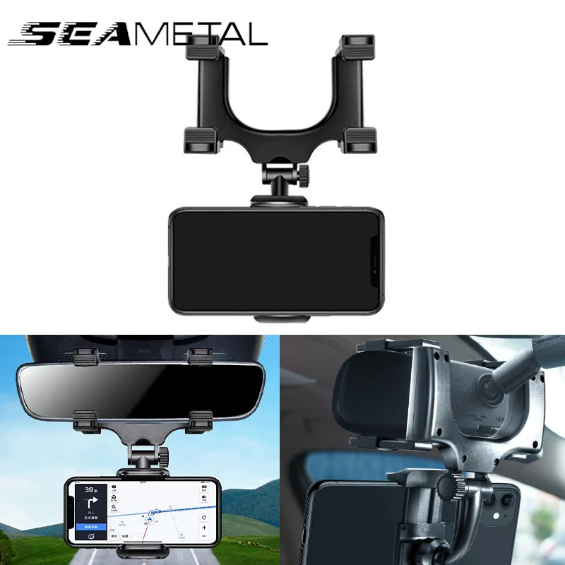 SEAMETAL Rearview Mirror Phone Holder for Car Free Rotation Adjustment Phone Mount Stat